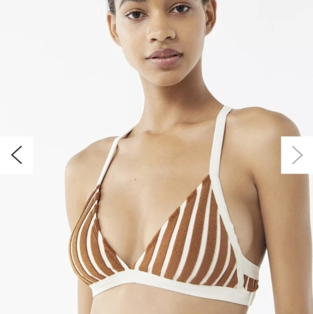 Urban Outfitters Out From Under Scooped Out Striped bikini top brown large NWT